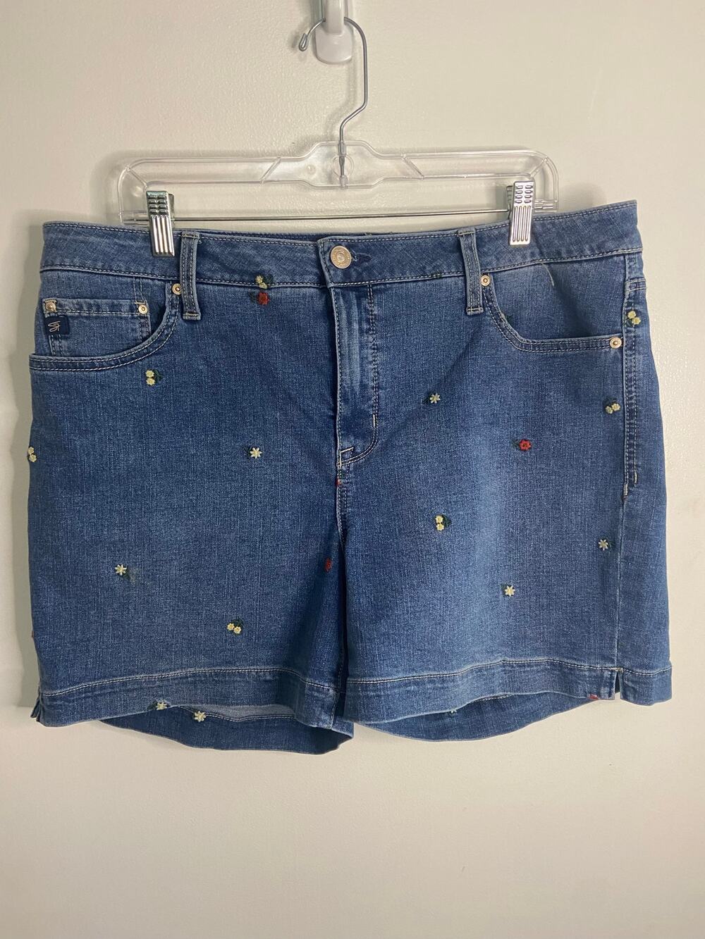 Seven floral embroidered denim shorts